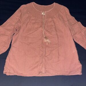 Rachel Zoe Boho Top Women Large Pink Linen-Blend Long Puff Elastic Long Sleeve